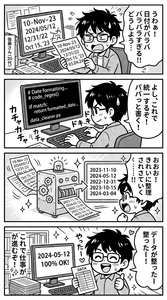 データ読み込みと日時表記の正規化（イメージ）