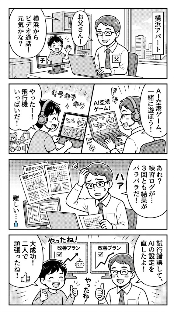 単身赴任先の横浜から子供とAI空港練習を3回完走！振り返って見えた改善点