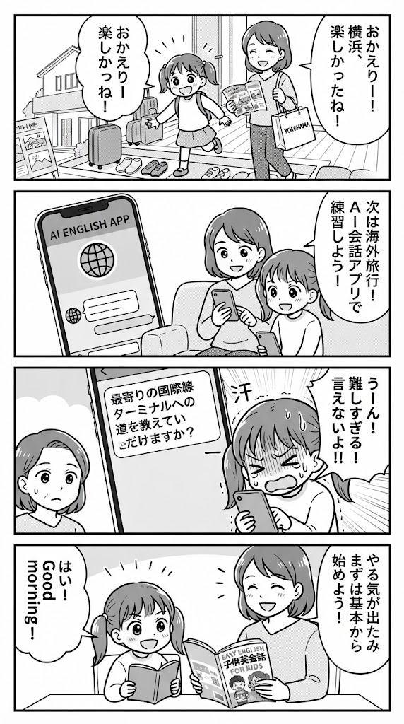 横浜から週末に戻り子供とAI空港会話を3回実践、見えた反省と次の一歩