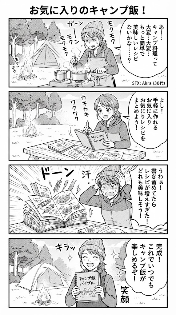 時短と美味しさを両立！お気に入りのキャンプ飯を手書きノートに書き出してみた