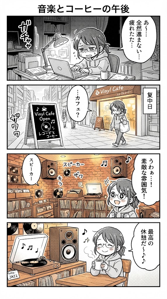 画面を閉じて名曲喫茶へ。来週はアナログレコードの音色だけで過ごす半日を予約した