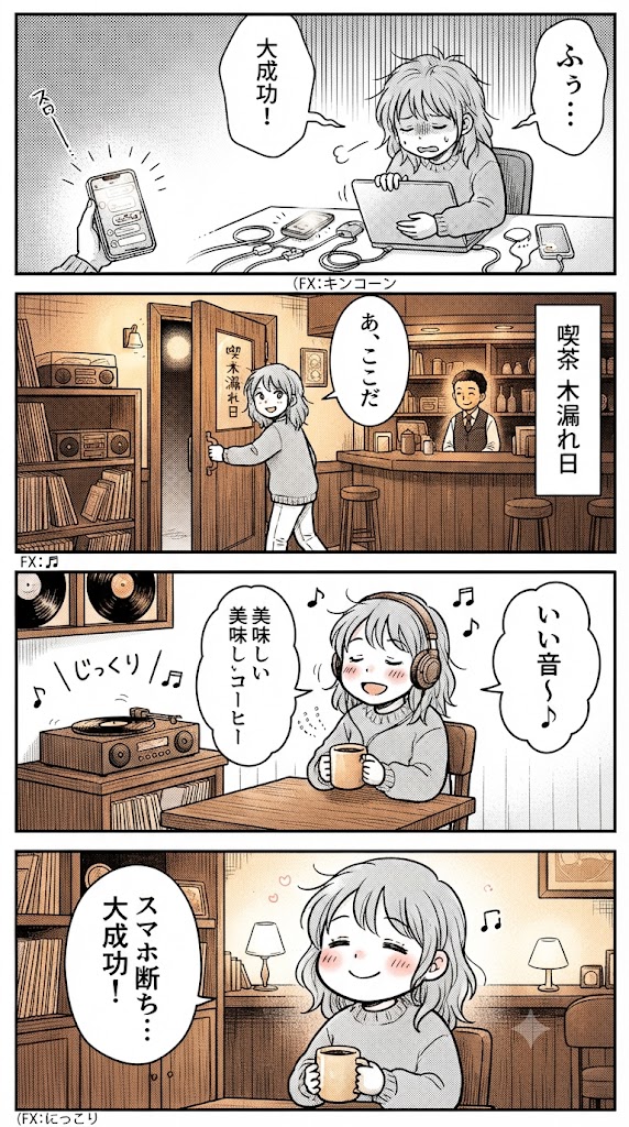 画面から離れて名曲喫茶へ。来週はアナログレコードと珈琲だけで過ごしてみる