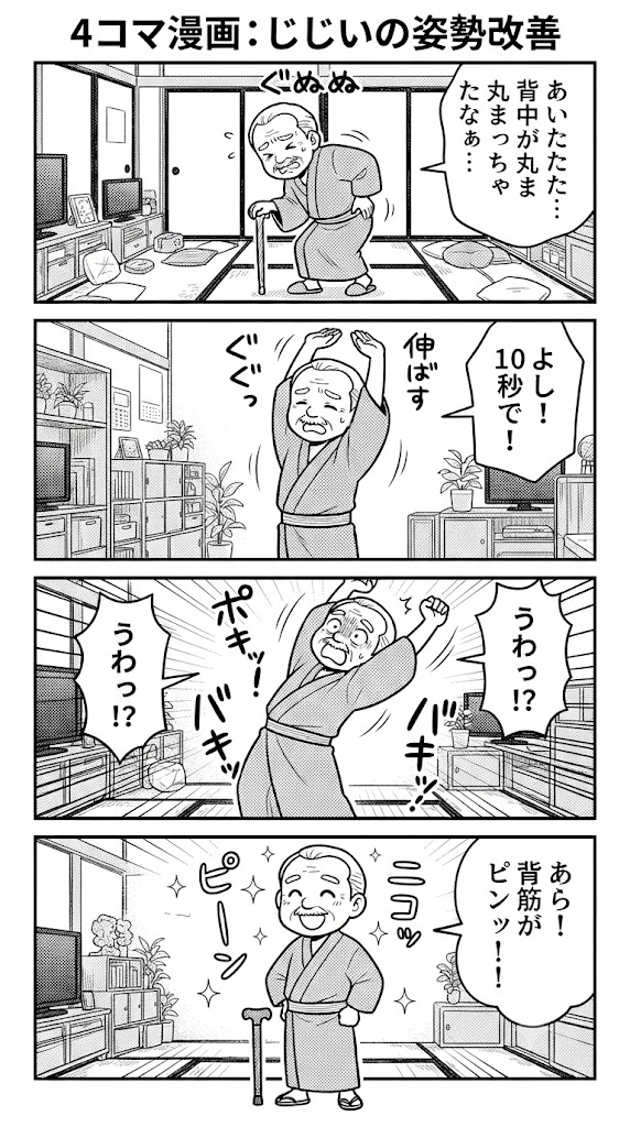 10秒で老化防止！丸くなった背中をまっすぐにする高齢者向け背筋矯正・猫背改善ストレッチ