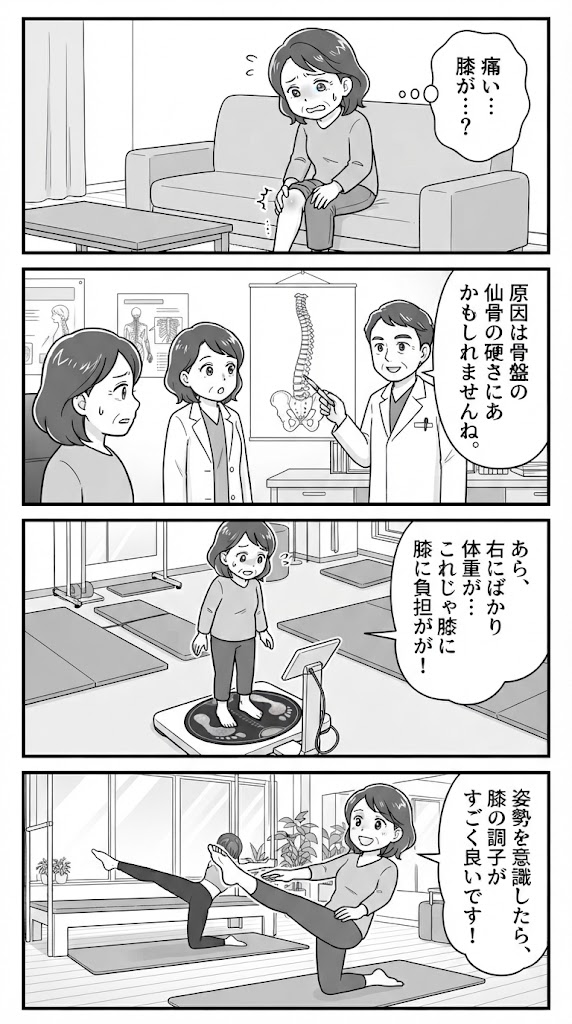 左ひざの弱さは仙骨の硬さから？50代が気づいた足裏荷重の左右差とピラティス対策