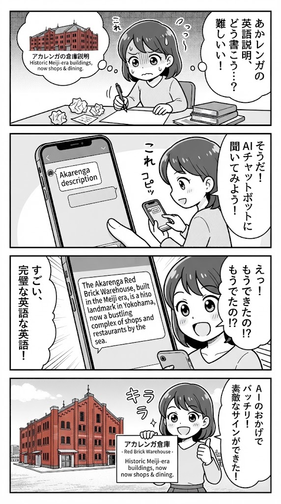 英会話スクールより安上がり？AIで赤レンガ倉庫の英語紹介文を秒速で書くコツ