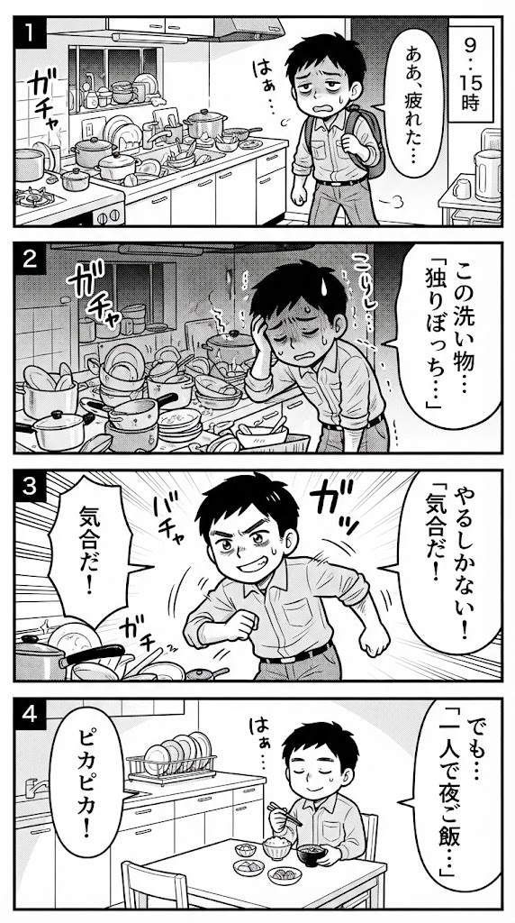 片付けチェック2、キッチンカウンター編：食器の山に単身赴任の孤独を見た夜21時