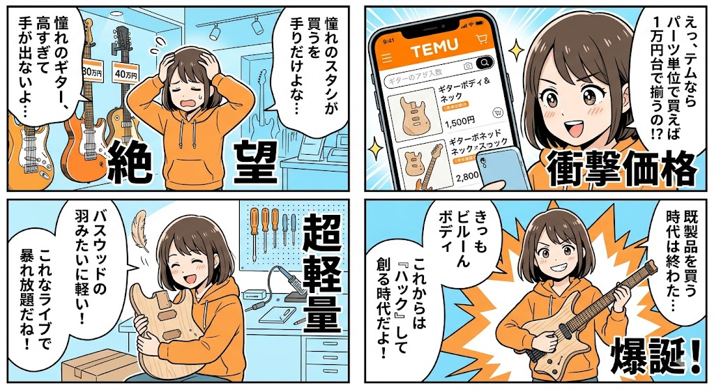 ギターを「買う」時代から「ビルドする」時代へ：TEMUの格安パーツでLITE風超軽量ギアをハックする