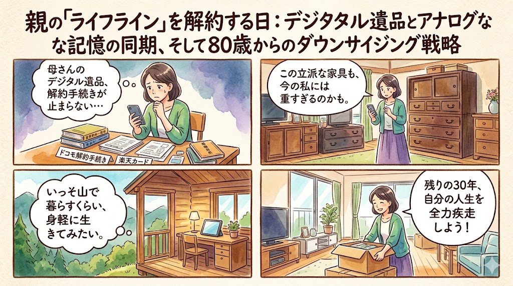 親の「ライフライン」を解約する日：デジタル遺品とアナログな記憶の同期、そして80歳からのダウンサイジング戦略